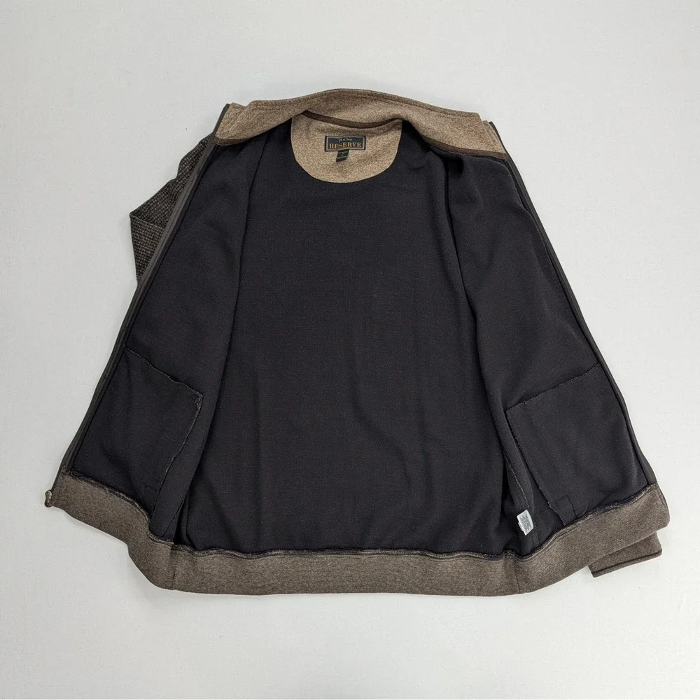 Jos A Bank Reserve Full Zip Sweater Jacket Brown Cotton Men's L